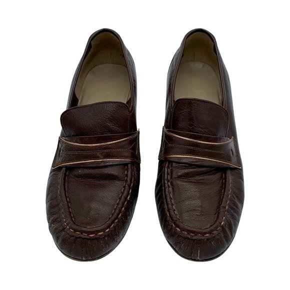 VINTAGE 60s-70s Brown Heeled Loafers with Wood Sole and Heel - Picture 2 of 10